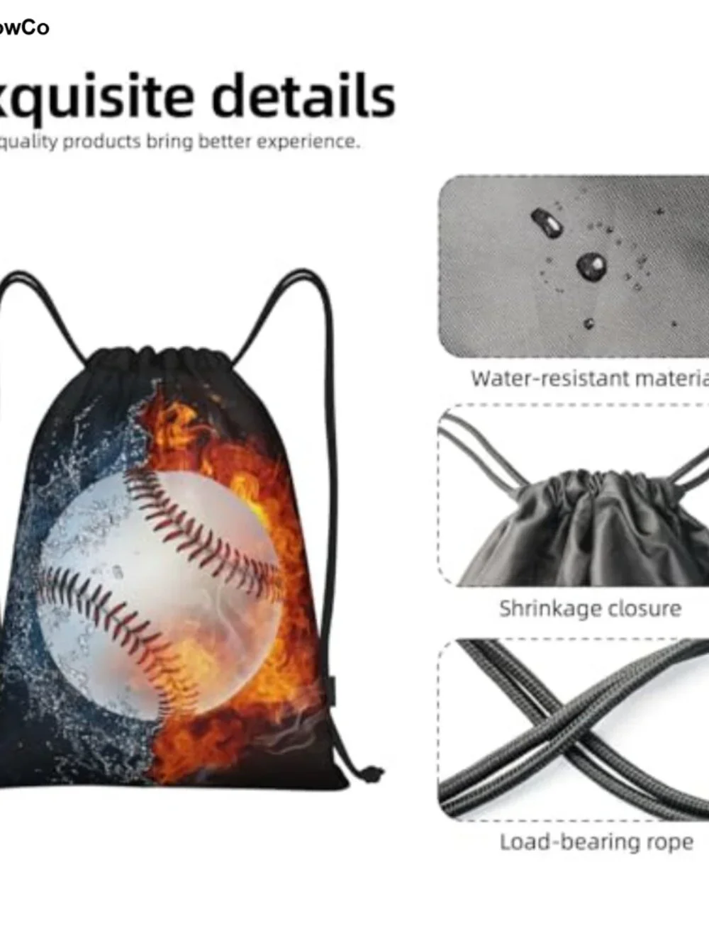 Sports Drawstring Backpack Water-Resistant Polyester Gym Bag